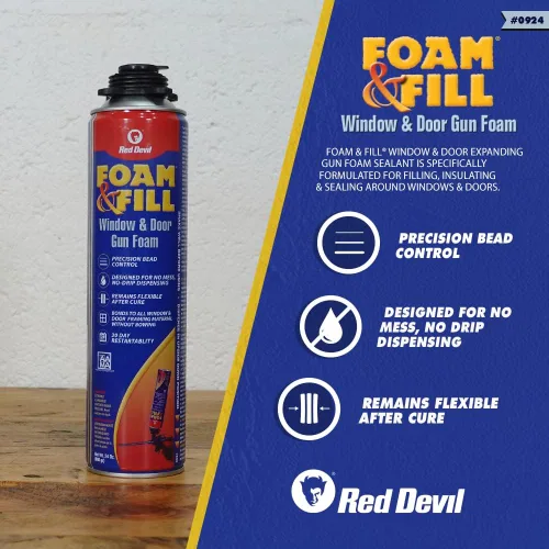 Miniatura 4 de Red Devil 0924 Spray Foam & Fill Window & Door Gun Foam, blanco roto, 24 onzas, 1 paquete