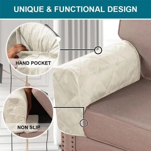 Miniatura 4 de Turquoize Fundas de terciopelo para reposabrazos para sillas y sofás, fundas para reposabrazos de sofá reclinable con bolsillo lateral, fundas