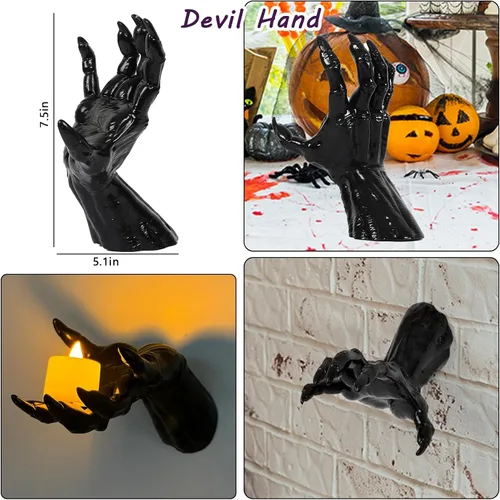 Miniatura 3 de DAZONGE Decoraciones de Halloween para interiores y exteriores, paquete de 3 manos espeluznantes que se extienden montadas en la pared con velas