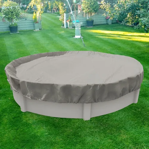Miniatura 7 de Patio Cubiertas redondas para piscinas sobre el suelo, cubierta de seguridad para alberca de invierno de 10 pies, lona resistente con cabrestante