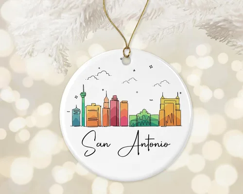 Miniatura 2 de Adorno de San Antonio, adorno de Navidad con puntos de referencia, colorido gráfico de horizonte de ciudad, nuevos regalos para Navidad impresos