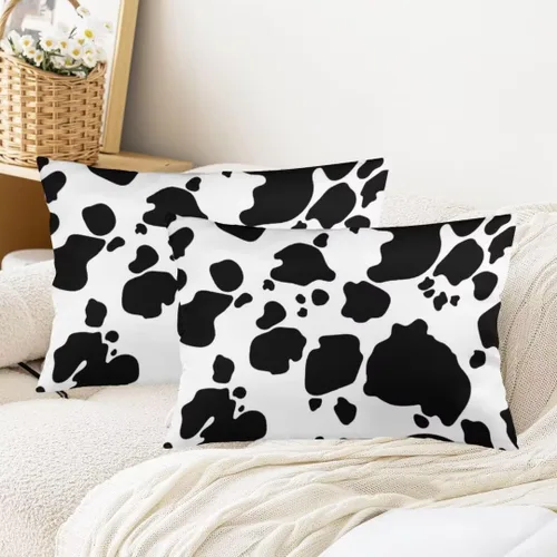 Miniatura 3 de Juego de 2 fundas de almohada con estampado de vaca, tamaño Queen, color blanco y negro, fundas de almohada lumbar, fundas decorativas estándar