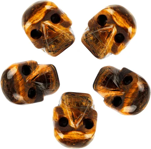 mookaitedecor Juego de 5 esculturas de calavera de cristal de ojo de tigre de 1 pulgada, figura de estatua de piedra preciosa tallada a mano, Marrón