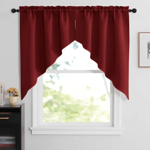 Miniatura 21 de NICETOWN Home Fashion - Cortinas de cocina con bolsillo para poste, cenefa festoneada a medida, cenefa festoneada sólida para ventana de Marrón
