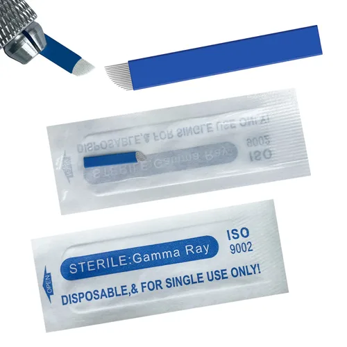 Miniatura 10 de S7 30 agujas de microblading con 0.008 in de diámetro, agujas de tatuaje manual de cejas de maquillaje permanente, hojas de microblading - azul 7