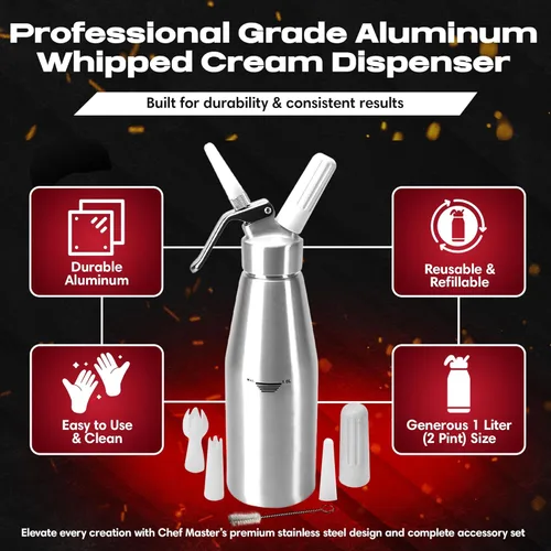 Miniatura 2 de Chef Master Dispensador de crema batida de acero inoxidable de grado profesional de 2 pintas