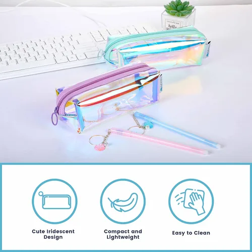 Miniatura 5 de EzPacking - Bolsa de maquillaje transparente holográfica/lindo organizador de cosméticos iridiscente/soporte para lápices de mujer brillante
