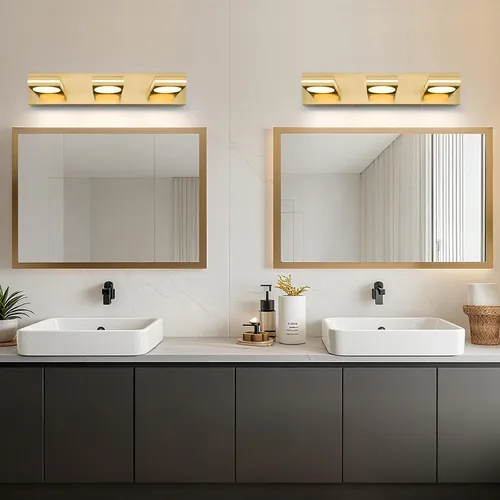 Miniatura 5 de OKELI Lámpara LED de tocador de baño de 3 luces, accesorios de iluminación de pared de baño modernos dorados sobre espejo (3CCT, 3000K-6000K)