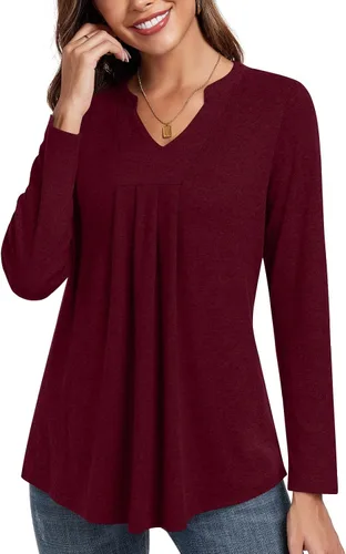 Miniatura 2 de Anyhold Blusa de manga larga para mujer, cuello en V, casual, plisada, básica