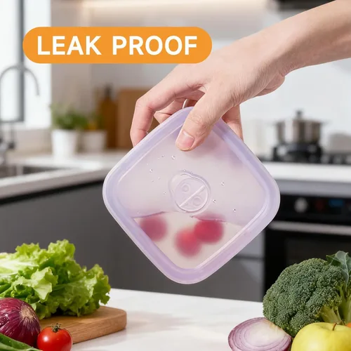 Miniatura 2 de OTB Juego de 2 recipientes de silicona reutilizables transparentes, cajas de almacenamiento de alimentos de silicona sin fugas, sin BPA, herméticos