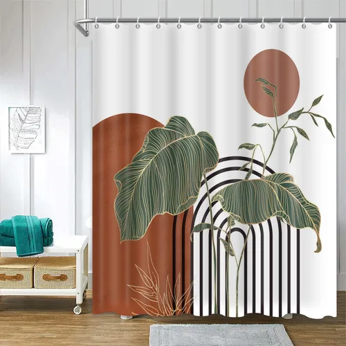 Miniatura 13 de Cortina de ducha abstracta bohemia para decoración de baño, moderna planta tropical, decoración botánica de hojas de palmera, decoración de baño