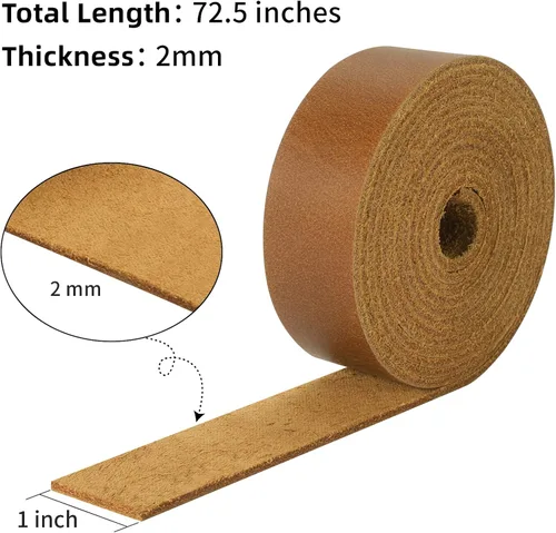 Miniatura 3 de Ringsun Tiras de cuero planas de 1 pulgada de ancho para manualidades, tiras de cuero de grano completo y cordón para manualidades, estampado