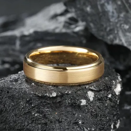 Miniatura 2 de King Will GLORY - Anillo de carburo de tungsteno de 0.236 in y 0.315 in, oro de 14 quilates, pulido pulido, ajuste cómodo