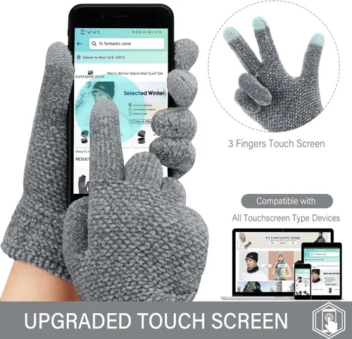 Miniatura 3 de FZ FANTASTIC ZONE Womens Winter Touchscreen Gloves for Cold Weather, Chenille Warm Knit Gloves