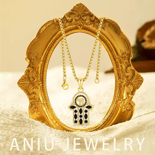 Miniatura 88 de Aniu Joyería de plata de ley 925 Hamsa de Fátima para mujer con circonita cúbica, viene con caja de regalo negra