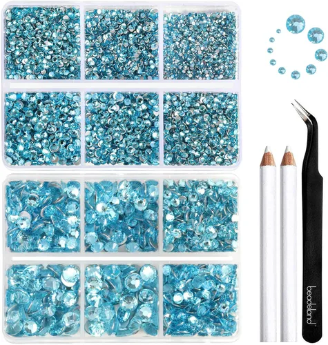 Beadsland 8300 diamantes de imitación con parte trasera plana, diamantes de imitación redondos de cristal azules para manualidades, mezcla de 10