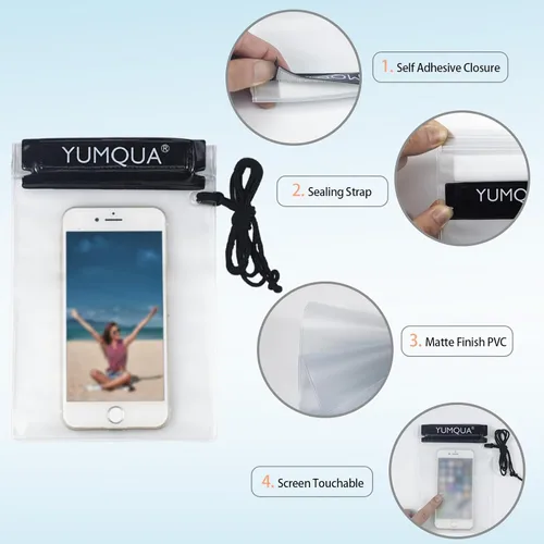 Miniatura 4 de YUMQUA Bolsa impermeable transparente, bolsa impermeable para documentos, soporte para pasaporte, funda hermética para mapas, bolsa impermeable a