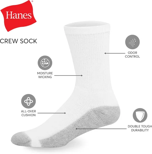 Miniatura 2 de Hanes Calcetines dobles resistentes para hombre, que disipan la humedad del cuello redondo y el tobillo, color blanco y negro, varios paquetes