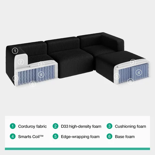 Miniatura 8 de Novilla 141" Sofá seccional modular, sofá seccional moderno en forma de nube con soporte Smarts Coil™, sofá sin huesos en forma de U para sala