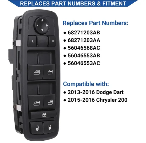 Miniatura 2 de Obaee Botón de control de interruptor de ventana eléctrica 8+13 pines lado del conductor compatible con Dodge Dart 2013-2016, Chrysler 200