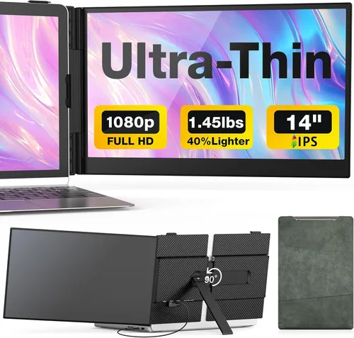 Extensor de pantalla para laptop, 14 pulgadas, ultrafino y ligero, monitor de viaje portátil FHD de 1080P, Plug & Play, monitor extendido portátil