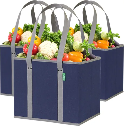 Miniatura 3 de Reusable Grocery Bags (3 Pack) – Heavy Duty Reusable Shopping Bags for Groceries with Box Shape to Stand Up, Stay Open, Fold Flat – Large Tote-Bag