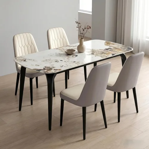Miniatura 41 de Modern Dining Table Set for 4,50" Sintered Stone Table Set for 4,Marble Dining Table Set of 4 with Upholstered Chair,5 Piece Rectangular Dining Room