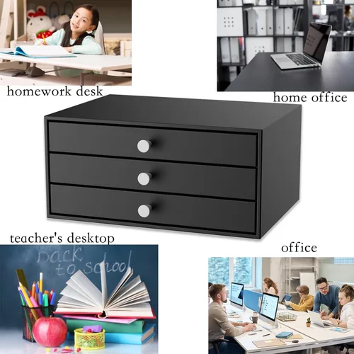 Miniatura 7 de Svartur Cajones de metal para escritorio, organizador de mesa pequeño con organizador de almacenamiento de 3 cajones para archivos A4, organización
