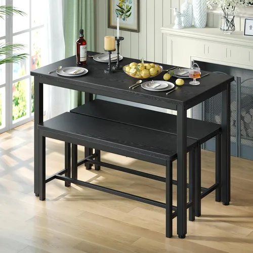 Miniatura 4 de Tatub Juego de mesa de comedor para 4, mesa de cocina de 3 piezas con 2 bancos, juego de comedor que ahorra espacio para rincón de desayuno y Negro
