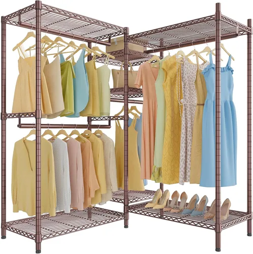 Miniatura 11 de VIPEK L6 - Perchero resistente para ropa de forma L, estante de ropa de 5 niveles con alambre, estante de ropa independiente con 7 estantes