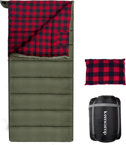 Miniatura 19 de Keencamp Saco de dormir de 0 grados de franela de algodón para invierno, clima frío para adultos, XXL saco de dormir de 4 estaciones, grande y alto