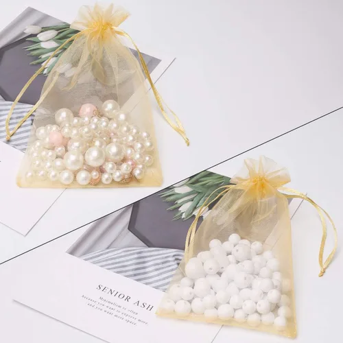 Miniatura 5 de 100 bolsas de organza Akstore, 4 x 6 pulgadas, para boda, festival, fiesta, etc Dorado