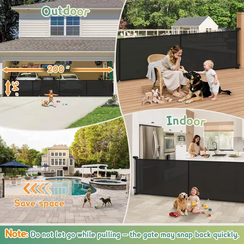 Miniatura 7 de Puertas retráctiles para bebés de 200 pulgadas extra anchas, puerta retráctil para perros de 34 pulgadas de alto para puertas, puerta retráctil Negro
