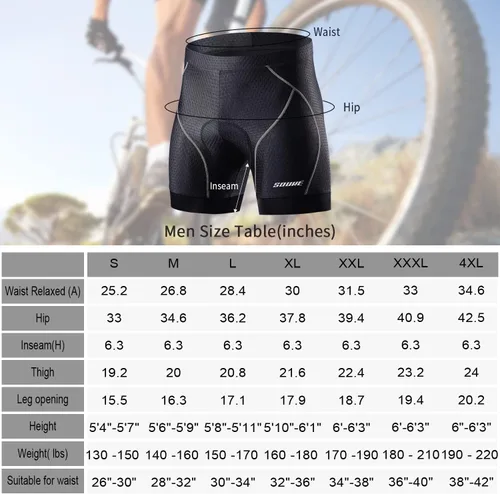 Miniatura 7 de Souke Sports Men's Cycling Underwear Shorts 4D Padded Bike Bicycle MTB Liner Shorts with Anti-Slip Leg Grips