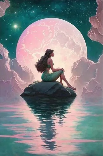 Kit de pintura de diamantes de sirena en la luz de la luna, elegante noche de verano, redonda, con diamantes de imitación finos, para principiantes,