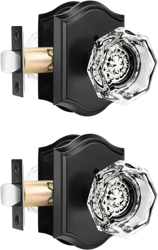 Miniatura 32 de Gobrico Paquete de 3 pomos de puerta de cristal transparente, manijas de puerta de cama/baño, función de privacidad, perilla interior de vidrio