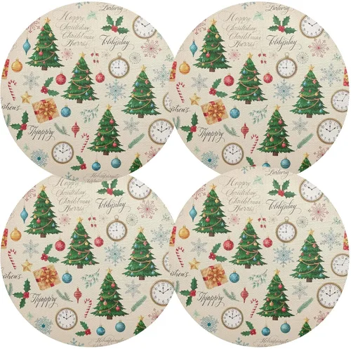 Miniatura 2 de Christmas Trees Beige Table Place Mats, Heat Resistant Non Slip Dinner Placemats Round for Kitchen one sizex6