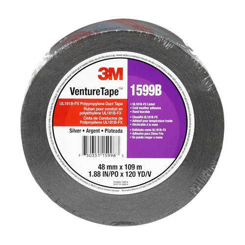 3M Venture Tape UL181B-FX Cinta adhesiva de polipropileno 1599B, plata, 1.890 in x 359.9 ft, 3 mil, 24 rollos por caja