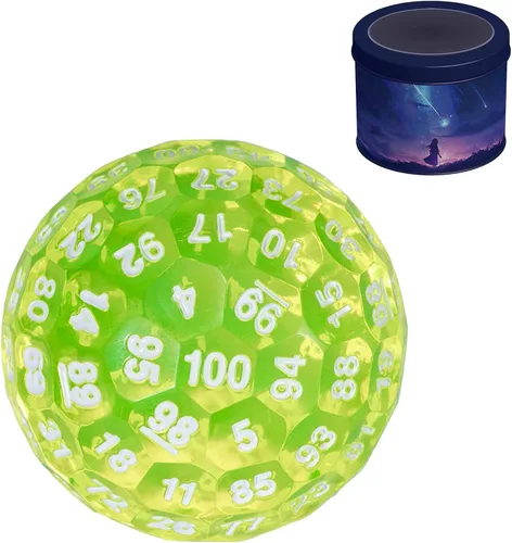 Miniatura 10 de Dados poliédricos mejorados de 100 caras (D100), 1.969 in, fuente negra/roja, dado único, dados de juego D&D, lata de almacenamiento de metal