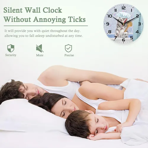 Miniatura 5 de Reloj de pared con diseño de gato, bonito reloj de pared para sala de estar, funciona con pilas, silencioso y sin tictac, decorativo para el hogar