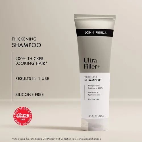 Miniatura 4 de John Frieda ULTRAfiller+ Champú espesante para cabello fino y adelgazante, champú voluminizador con biotina y ácido hialurónico, 8.3 fl oz