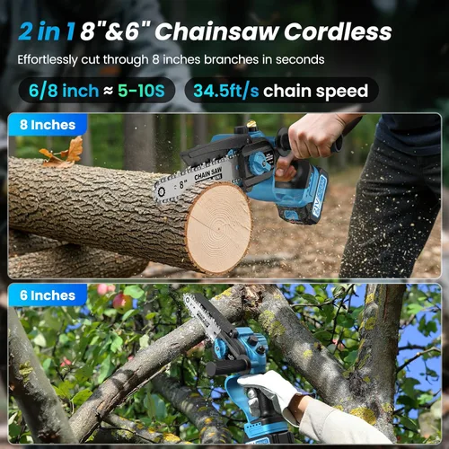 Miniatura 3 de Mini motosierra inalámbrica, de 8 pulgadas y 6 pulgadas con 2 baterías de 4000 mAh, motosierra de mano alimentada por batería para árboles, cortador