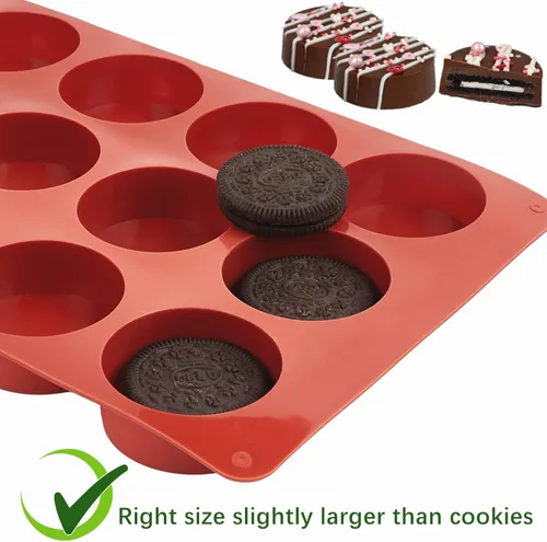 Miniatura 3 de Juego de 2 moldes redondos de silicona de 2 pulgadas (24 cavidades) cilíndricos cubiertos de chocolate Oreo para galletas y pasteles para dulces
