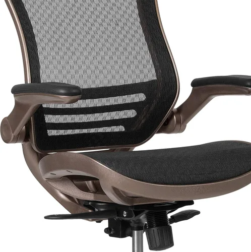 Miniatura 9 de Silla Flash Furniture de malla, negra, transparente, con marco dorado melrose y brazos abatibles, Metal, Negro, "Negro
