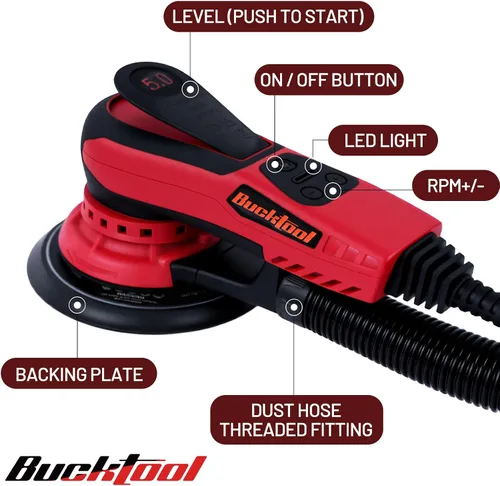 Miniatura 8 de Bucktool Lijadora orbital de 3.0 amp 6 pulgadas con motor sin escobillas, velocidad variable de 4000-10000, diámetro de órbita de 5mm, con control