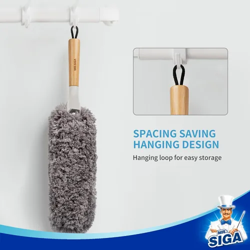 Miniatura 5 de MR.SIGA Plumero de microfibra sin pelusas, lavable y reutilizable, con mango de bambú y cabezal reemplazable, plumero para limpieza del hogar