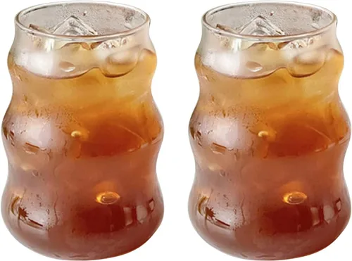 Miniatura 9 de Charque 2 vasos acanalados para beber vasos vintage para whisky, cóctel, jugo, cerveza, vino, té, licuado de soda, tazas de café helado