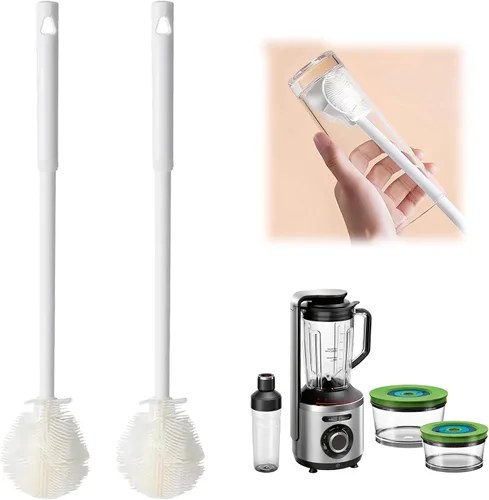 Miniatura 8 de Cepillo de silicona para botellas, cepillo de agua flexible de cerdas suaves de 360° con mango largo, cepillo de limpieza de tapa de taza