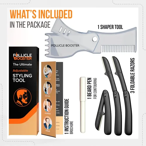 Miniatura 5 de Kit de moldeador de barba – Herramienta completa de modelado y peinado – Moldeador ajustable transparente, maquinillas de afeitar, lápiz