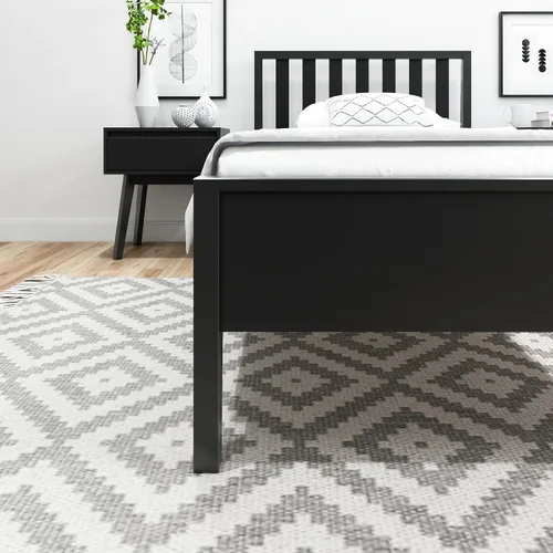 Miniatura 6 de Plank+Beam Base de cama individual moderna de madera maciza con cabecera de listones, plataforma escandinava con soporte de listones de madera, Negro